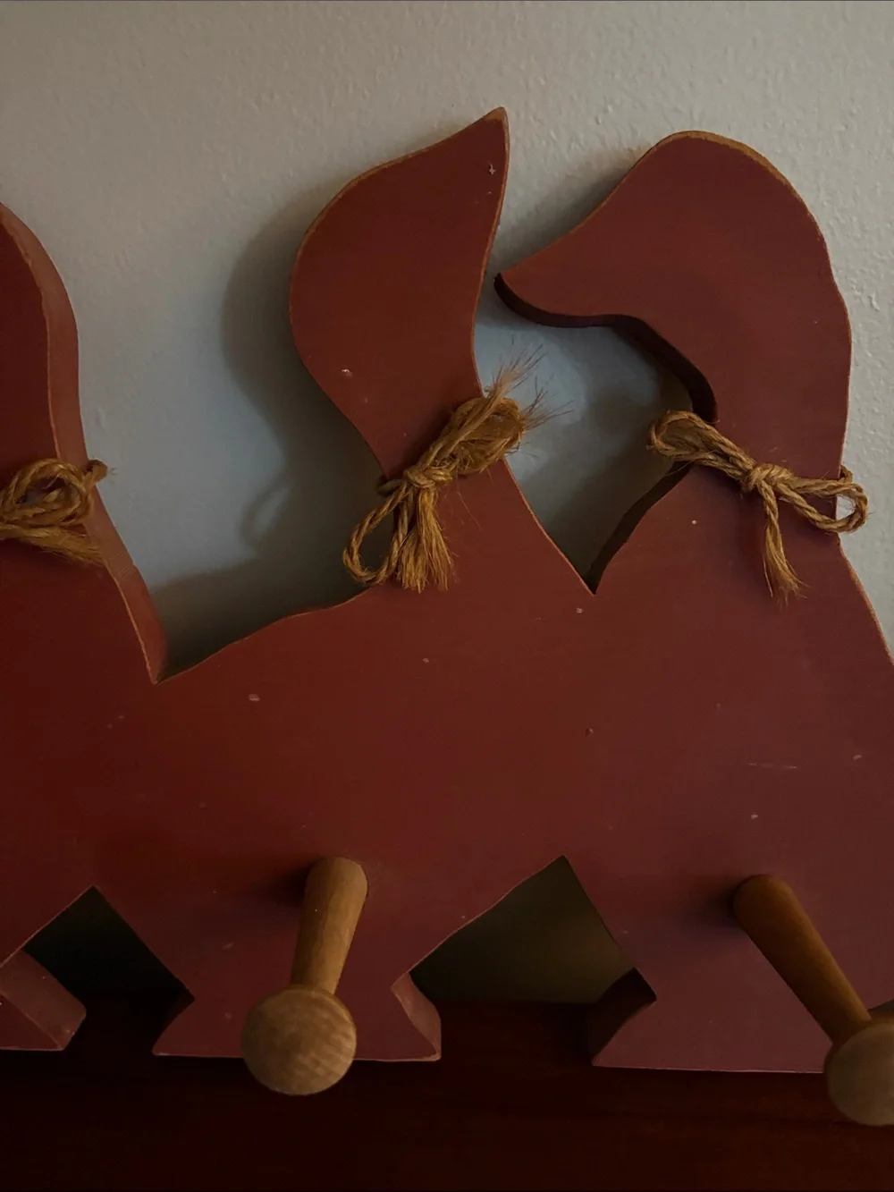 Vintage Handcrafted Rust Red Wooden Duck Wall Hook Rack